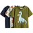 H&M 3-Pack T-Shirt Med Tryck - Khakigrön/Dinosaurier