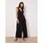 Apricot Textured Cotton Wide Leg Jumpsuit - Black