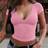 Shein V-Neck Short Sleeve Cropped Fitted T-Shirt