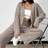 Shein Ribbed V-Neck Casual Solid-Color Knit Suit