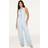 PrettyLittleThing Pinstripe Linen Button Down Peplum Hem Jumpsuit - Blue