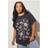 Yours Acid Wash Floral Slogan T-Shirt - Grey