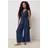 M&Co Petite Navy Blue Tie Waist Linen Jumpsuit