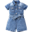 Shein Baby Girl Basic Casual Middle Blue Wash Water Belted Denim Romper