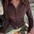 Shein Casual Striped Button Front Shirt Long Sleeve - Brown