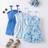 Shein Young Girl Blue Striped Floral Print Tie Jumpsuit