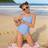 Shein Tween Girls Striped Swimsuit Blue Striped