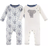 Touched By Nature Baby Elephant Coveralls 2-pack - Grey/White