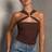 Shein Elegant Solid Color Metal Decor Halter Bodysuit