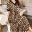 Shein V-Neck Lace Splicing Leopard Print Short Sleeve - Nightgown