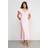 Warehouse Satin Lace Insert Puff Sleeve Midi Tea Dress - Pale Pink