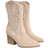 Shein Styleloop Women Pointed Toe Chunky Heel Mid Calf Boots Side Zipper Faux Suede Brown Rhinestone Western Style Riding Boots For Spring Shoes Spring Break Easter