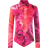 Roberto Cavalli Silk Shirt With Buttons And Rose Print - Fuchsia