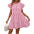 Shein Breezaya Women Summer Solid Color Round Neck Loose Babydoll Dress With Ruffle Trim Vacation Beach Outfit