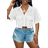 Shein Slaydiva 2025 New Ladies Casual Stree Pocket Short Sleeve Shirt Collar Loose Crop White Drop Shoulder Shirt Women Blouses,Spring/Summer,Casual Daily Wear,Music Festival