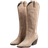Shein Tropiscape Suede Pointed Toe Embroidered Chunky Heel High Shaft Cowgirl Boots For Women, Fall/Winter Vacay Vibes Vacation Relax Beach