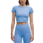 Lululemon Swiftly Tech Cropped Short-Sleeve Shirt 2.0 - Spandex Stripe Pool Party/White