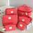 Shein Red Grating Quilting Large Capacity Cosmetic Bag