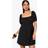 boohoo Womens Linen Puff Sleeve Smock Mini Dress - Black