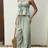 Shein Daily Two-Piece Set Green Cotton Linen Tube Top Straps