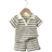 Shein Baby Boy Summer Fashion Striped V-Neck Short Sleeve Top Paired With Matching Waistless Shorts Set - Black/Khaki