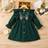 Shein Young Girl Floral Embroidery Ruffle Trim Flounce Dress - Dark Green