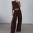 Shein Round Neck Casual Loose Top Pants Set - Brown