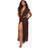 boohoo Metal Trim Chiffon Cut Out Maxi Beach Dress - Brown