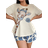 Shein Plus Size Giraffe Print Casual Short Sleeve Top And Shorts Set