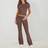 Shein Athleisure Solid Color Fitted Short Sleeve Top Flared Pants - 2pcs