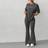 Shein Women Crew Neck Embroidered Letter T-Shirt And Flared Pants Set