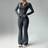 Shein Women Solid Color Zip Front Jacket Flared Pants - Color