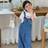 Shein Young Girls Three-Dimensional Bow Blue Denim Loose Jumpsuit - Blue