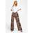 boohoo Womens Leopard Wide Leg Tie Waist Trouser - Brown