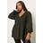 Yours Curve Khaki Green Check Peplum Top - Light Khaki