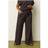 Yours Bubble Textured Wide Leg Trousers - Chocolate Brown