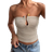 Shein Summer Solid Color Bustier Top, Ruffled Back Cutout U-Neck Sexy Design, Fitted Quality Cropped Tank Top