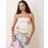 Gina Tricot Bandeau Mesh Tube Top Flower Print - White Pink