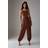 Warehouse Satin Lace Trim Elasticated Cuff Strappy Jumpsuit - Brown