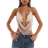 Shein BAE Women's Summer Sexy Bohemian Beach Vacation Concert Women Halter Neck Tie Metal Decoration Crochet Summer Tops, Summer For Women,Club Women Sexy,Rave Top