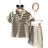 Shein Young Boys Casual Sports College Street Cute Vacation Striped Lapel Shorts Set - Khaki