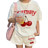 Shein Tween Girls Retro Cherry Print Cream Casual Crew Neck Short Sleeve T-Shirt And Shorts Set - White