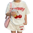 Shein Tween Girls Retro Cherry Print Cream Casual Crew Neck Short Sleeve T-Shirt And Shorts Set - White