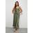 Warehouse Petite Satin Tie Bust Seam Strappy Midi Slip Dress - Dark Olive