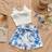Shein Solid Arc Hem Elegant Fashion Camisole Top Floral Print Shorts Set - Blu