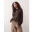 Monki Oversized Long Sleeve T-Shirt With Side Slits - Chocolate Brown