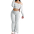 INAWLY Women 2pcs Set Off Shoulder Long Sleeve Cropped Top And Pants