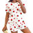 Shein Cute Strawberry & Heart Print Tween Girls' Casual Minimalist Round Neck Short Sleeve Top & Shorts Pajama Set - Multicolor
