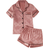 Shein Tween Girls Satin Heart Pattern Short Sleeve Top & Shorts Pajama Set - Loungewear