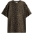 H&M Oversized T-shirt - Grey Green/Leopard Print